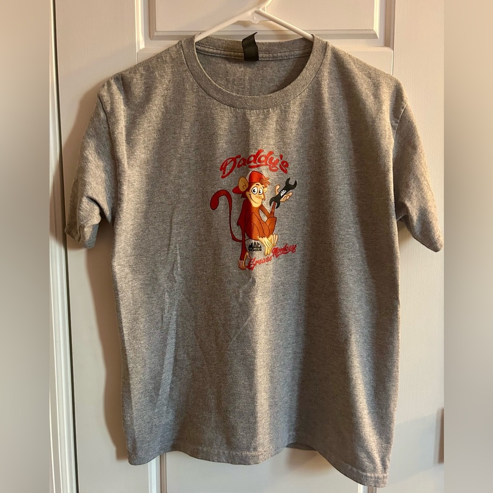 NWOT Vintage MAC TOOLS "Daddy's Grease Monkey" Gray Graphic T-Shirt - Boys/Youth